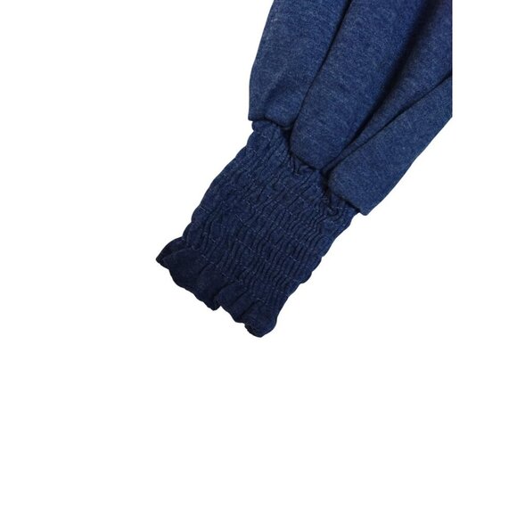 Alishebuy Long Sleeve Blue Top With Smocked Cuffs & V-Neckline.NWT - Picture 5 of 7